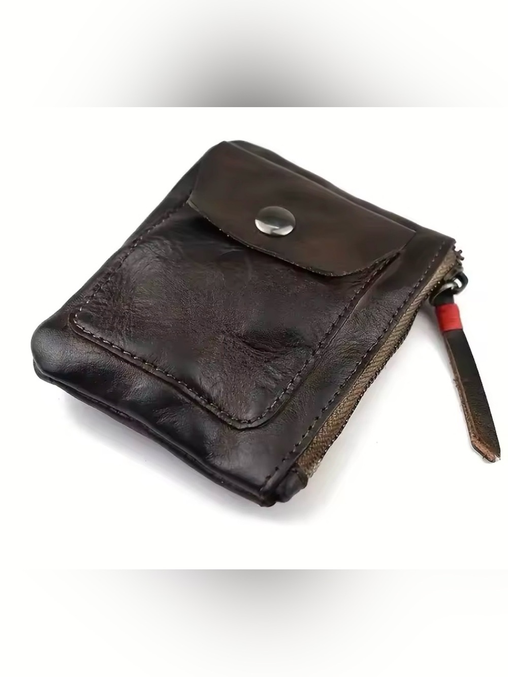 Vintage Brown pure Leather Men's Coin Pouch Wallet with Snap